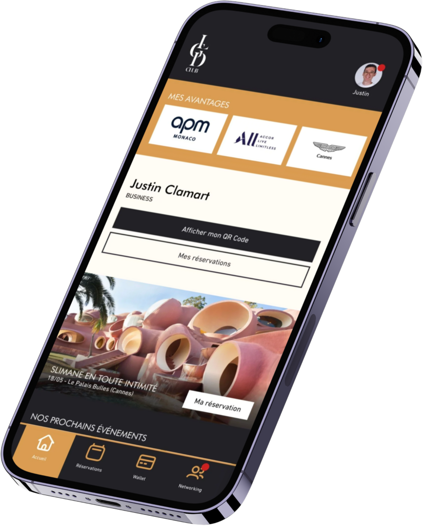 iphone présentant l'application LGD Club